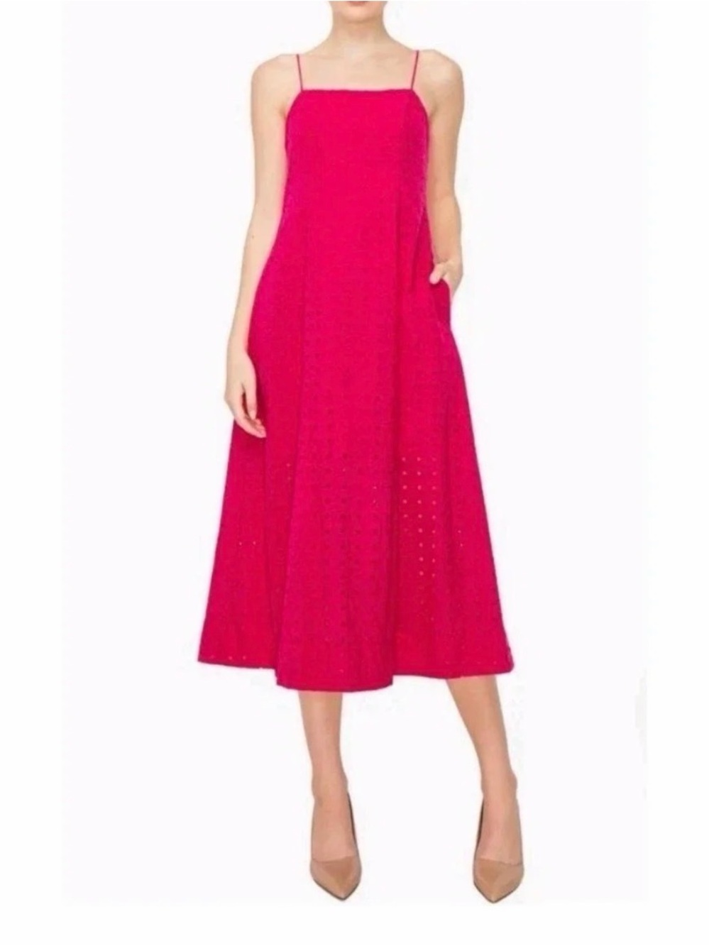 MELLODAY Hot Pink Eyelet Midi Slip Dress
